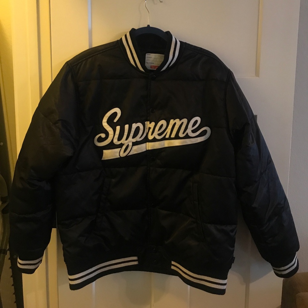 2013 RARE supreme script varsity puffy jacket